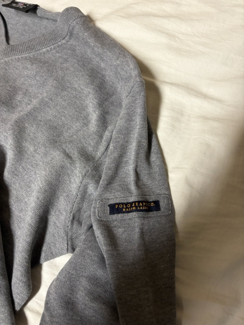 Vintage Polo Jeans Company Gray V-Neck Sweater Medium - Picture 2 of 6